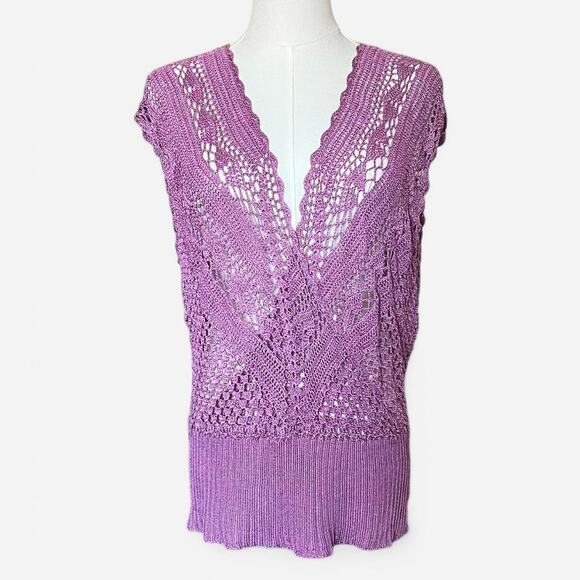 VTG Light Purple Slinky Open Crochet Knit Boho Fairycore Layering Wrap Top L/XL - Picture 3 of 6